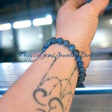 Apatite - “Blue Steel” Apatite•Custom Size•Faceted•Round Smooth Stretch (8mm) Natural Gemstone Crystal Energy Bead Bracelet