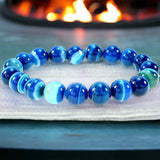 Agate - Banded Botswana Stripe Blue Agate Custom Size Round Smooth Stretch (8mm) Natural Gemstone Crystal Energy Bead Bracelet