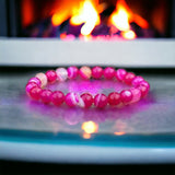Agate - Banded Botswana Stripe Pink Agate Custom Size Round Smooth Stretch (8mm) Natural Gemstone Crystal Energy Bead Bracelet