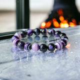 Agate - Banded Botswana Stripe Purple Agate Custom Size Round Smooth Stretch (8mm) Natural Gemstone Crystal Energy Bead Bracelet