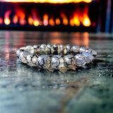 Agate - Dragon Vein Agate Black/White•Custom Size•Round Smooth Stretch Large (10mm Grande) Natural Gemstone Crystal Energy Bead Bracelet
