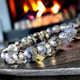 Agate - Dragon Vein Agate Black/White•Custom Size•Round Smooth Stretch Large (10mm Grande) Natural Gemstone Crystal Energy Bead Bracelet