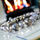 Agate - Dragon Vein Agate Black/White•Custom Size•Round Smooth Stretch Large (10mm Grande) Natural Gemstone Crystal Energy Bead Bracelet