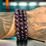 Amethyst - Dark Purple•Custom Size•Round Smooth Stretch (8mm) Natural Gemstone Crystal Energy Bead Bracelet