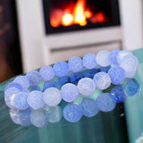 Agate - Dream Fire Agate Blue•Dragon’s Vein•Crackled Weathered Matte Frost•Custom Size•Rustic Round Stretch (8mm) Natural Gemstone Crystal Energy Bead Bracelet