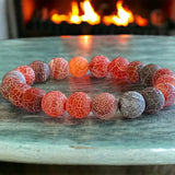 Agate - Dream Fire Agate Red•Dragon’s Vein•Crackled Weathered Matte Frost•Custom Size•Rustic Round Stretch (8mm) Natural Gemstone Crystal Energy Bead Bracelet