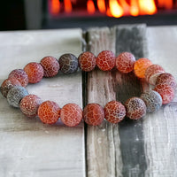 Agate - Dream Fire Agate Red Crackled Weathered Matte Frost Custom Size Round Rustic Stretch (8mm) Natural Gemstone Crystal Energy Bead Bracelet