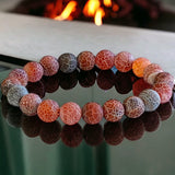 Agate - Dream Fire Agate Red•Dragon’s Vein•Crackled Weathered Matte Frost•Custom Size•Rustic Round Stretch (8mm) Natural Gemstone Crystal Energy Bead Bracelet