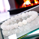 Agate•White•Weathered Crackled Matte Frost•Custom Size•Rustic Round Stretch (8mm) Natural Gemstone Crystal Energy Bead Bracelet