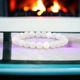 Agate•White•Weathered Crackled Matte Frost•Custom Size•Rustic Round Stretch (8mm) Natural Gemstone Crystal Energy Bead Bracelet