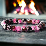 Agate - Fire Agate Pink•Custom Size•Round Smooth Stretch (8mm) Natural Gemstone Crystal Energy Bead Bracelet