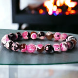 Agate - Fire Agate Pink•Custom Size•Round Smooth Stretch (8mm) Natural Gemstone Crystal Energy Bead Bracelet