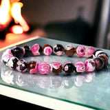 Agate - Fire Agate Pink•Custom Size•Round Smooth Stretch (8mm) Natural Gemstone Crystal Energy Bead Bracelet