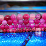 Agate - Banded Botswana Stripe Pink Agate Custom Size Round Smooth Stretch (8mm) Natural Gemstone Crystal Energy Bead Bracelet