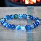Agate - Banded Botswana Stripe Blue Agate Custom Size Round Smooth Stretch (8mm) Natural Gemstone Crystal Energy Bead Bracelet
