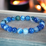 Agate - Banded Botswana Stripe Blue Agate Custom Size Round Smooth Stretch (8mm) Natural Gemstone Crystal Energy Bead Bracelet