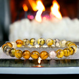 Agate - Dragon Vein Agate Yellow• Custom Size•Round Smooth Stretch (8mm) Natural Gemstone Crystal Energy Bead Bracelet
