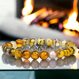 Agate - Dragon Vein Agate Yellow• Custom Size•Round Smooth Stretch (8mm) Natural Gemstone Crystal Energy Bead Bracelet
