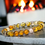 Agate - Dragon Vein Agate Yellow• Custom Size•Round Smooth Stretch (8mm) Natural Gemstone Crystal Energy Bead Bracelet