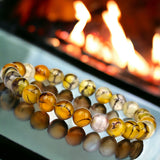 Agate - Dragon Vein Agate Yellow• Custom Size•Round Smooth Stretch (8mm) Natural Gemstone Crystal Energy Bead Bracelet