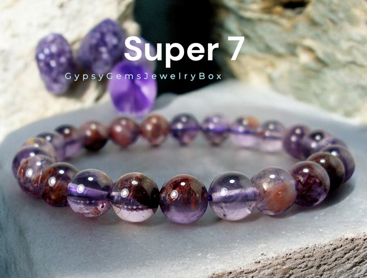 Two Bracelets, Micro Faceted Translucent Amethyst, Topaz Quartz, Cacoxenite Quartz Amethyst, Czech Art Glass hot JG306