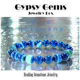 Agate - Banded Botswana Stripe Blue Agate Custom Size Round Smooth Stretch (8mm) Natural Gemstone Crystal Energy Bead Bracelet