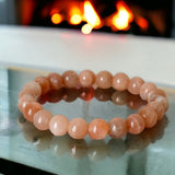 Sunstone Peach Sunstone Custom Size Round Smooth Stretch (8mm) Natural Gemstone Crystal Energy Bead Bracelet
