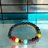 Solar System Universe Galaxy Star Cat Eye + Blue Goldstone Sandstone Multi Stone Round Smooth Stretch (8mm + 10mm) Natural Gemstone Crystal Energy Bead Bracelet