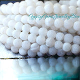 Agate•White•Weathered Crackled Matte Frost•Custom Size•Rustic Round Stretch (8mm) Natural Gemstone Crystal Energy Bead Bracelet