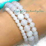 Agate•White•Weathered Crackled Matte Frost•Custom Size•Rustic Round Stretch (8mm) Natural Gemstone Crystal Energy Bead Bracelet