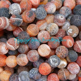 Agate - Dream Fire Agate Red•Dragon’s Vein•Crackled Weathered Matte Frost•Custom Size•Rustic Round Stretch (8mm) Natural Gemstone Crystal Energy Bead Bracelet
