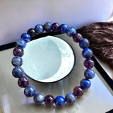 Intention - Peaceful Dreams - Dream Chevron Amethyst + Lapis Lazuli + Sodalite Purple Blue Custom Size Round Smooth Stretch (8mm) Natural Gemstone Crystal Energy Bead Bracelet