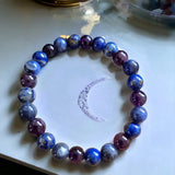 Intention - Peaceful Dreams - Dream Chevron Amethyst + Lapis Lazuli + Sodalite Purple Blue Custom Size Round Smooth Stretch (8mm) Natural Gemstone Crystal Energy Bead Bracelet