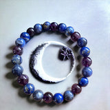 Intention - Peaceful Dreams - Dream Chevron Amethyst + Lapis Lazuli + Sodalite Purple Blue Custom Size Round Smooth Stretch (8mm) Natural Gemstone Crystal Energy Bead Bracelet