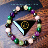 Intention - Empath - Amethyst + Hematite + Rose Quartz + Black Tourmaline + Fluorite + Malachite Custom Size Round Smooth Stretch (8mm) Natural Gemstone Crystal Energy Bead Bracelet