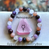 Intention - Menopause Support - Garnet + Lepidolite + Peach Sunstone + Clear Quartz Custom Size Round Smooth Stretch (8mm) Natural Gemstone Crystal Energy Bead Bracelet