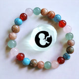 Intention - Pregnancy- Rose quartz + Carnelian + Turquoise + Green Aventurine + Moonstone + Unakite Custom Size Round Smooth Stretch (8mm) Natural Gemstone Crystal Energy Bead Bracelet