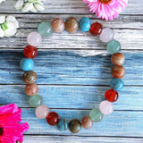 Intention - Pregnancy- Rose quartz + Carnelian + Turquoise + Green Aventurine + Moonstone + Unakite Custom Size Round Smooth Stretch (8mm) Natural Gemstone Crystal Energy Bead Bracelet