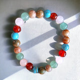 Intention - Pregnancy- Rose quartz + Carnelian + Turquoise + Green Aventurine + Moonstone + Unakite Custom Size Round Smooth Stretch (8mm) Natural Gemstone Crystal Energy Bead Bracelet