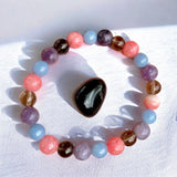 Intention - Grief & Loss - Lepidolite + Smoky Quartz + Rhodochrosite + Angelite Beads + One Apache Tear Natural Gemstone - Custom Size Round Smooth Stretch (8mm) Natural Gemstone Crystal Energy Bead Bracelet