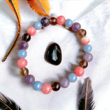 Intention - Grief & Loss - Lepidolite + Smoky Quartz + Rhodochrosite + Angelite Beads + One Apache Tear Natural Gemstone - Custom Size Round Smooth Stretch (8mm) Natural Gemstone Crystal Energy Bead Bracelet