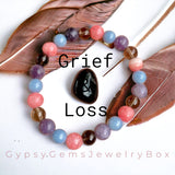 Intention - Grief & Loss - Lepidolite + Smoky Quartz + Rhodochrosite + Angelite Beads + One Apache Tear Natural Gemstone - Custom Size Round Smooth Stretch (8mm) Natural Gemstone Crystal Energy Bead Bracelet