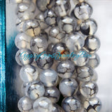 Agate - Dragon Vein Agate Black/White•Custom Size•Round Smooth Stretch Large (10mm Grande) Natural Gemstone Crystal Energy Bead Bracelet
