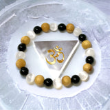 Intention - “Purge” - Selenite + Palo Santo + Black Tourmaline - Custom Size Round Smooth Stretch (8mm) Natural Gemstone Crystal Energy Bead Bracelet