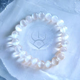 Selenite Genuine White Satin Spar Custom Size Round Smooth Stretch (8mm) Natural Gemstone Crystal Energy Bead Bracelet