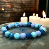 Intention - Throat Chakra Balance - Blue Angelite + Amazonite + Apatite Custom Size Round Smooth Stretch (8mm) Natural Gemstone Crystal Energy Bead Bracelet