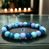 Intention - Throat Chakra Balance - Blue Angelite + Amazonite + Apatite Custom Size Round Smooth Stretch (8mm) Natural Gemstone Crystal Energy Bead Bracelet