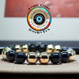 Pyrite + Black Onyx Round Smooth Stretch (8mm) Natural Gemstone Crystal Energy Bead Bracelet