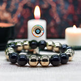 Pyrite + Black Onyx Round Smooth Stretch (8mm) Natural Gemstone Crystal Energy Bead Bracelet