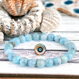 Larimar Dominican Caribbean Blue•Custom Size•Round Smooth Stretch (8mm) Natural Gemstone Crystal Energy Bead Bracelet